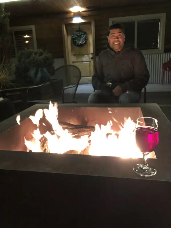 Firepit and a break from beer with Oregon wine.