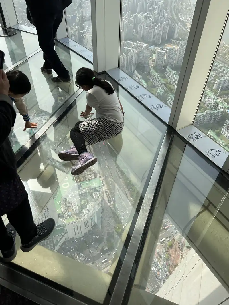 I should have done the research and realized that the Observation deck had plexiglass floors. Rationally I know they are perfectly safe but it took some time to work up the courage. Sonali and Mira were not phased.