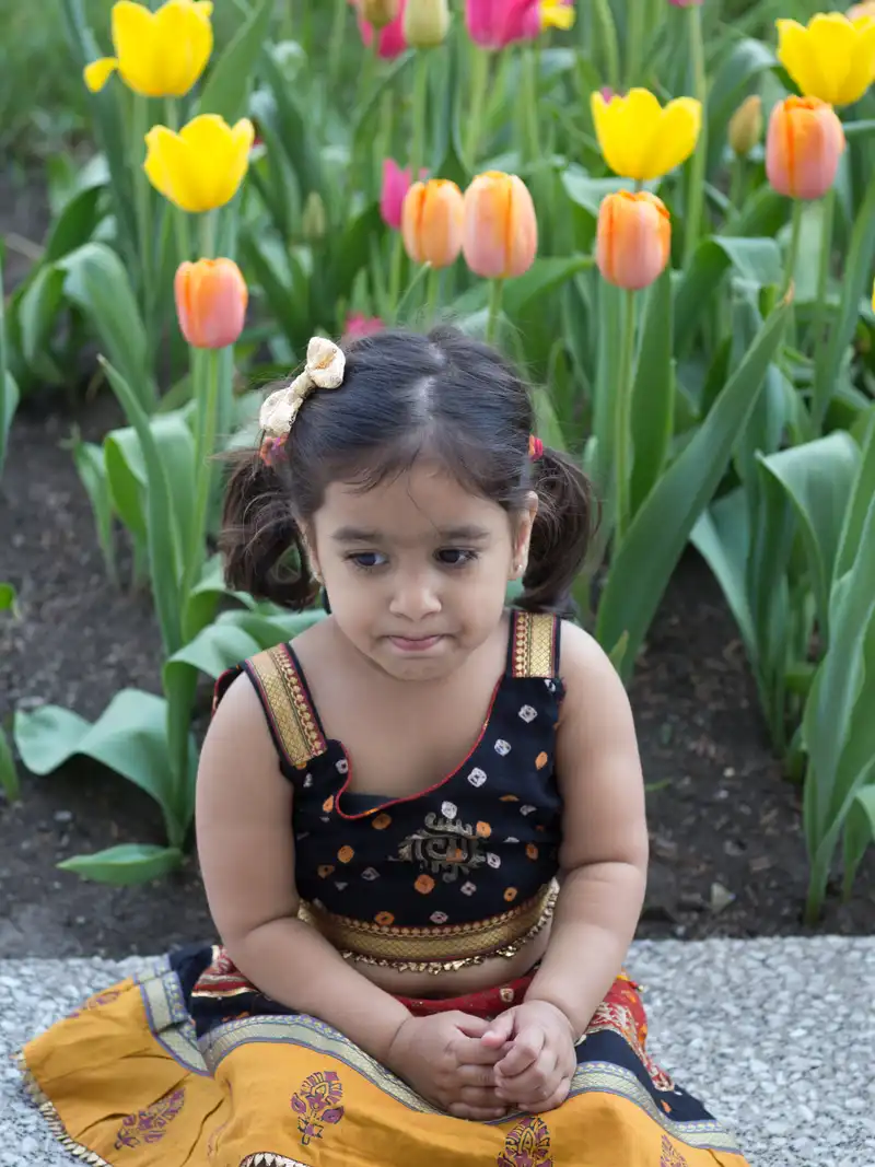 Mira in front of the Tulips